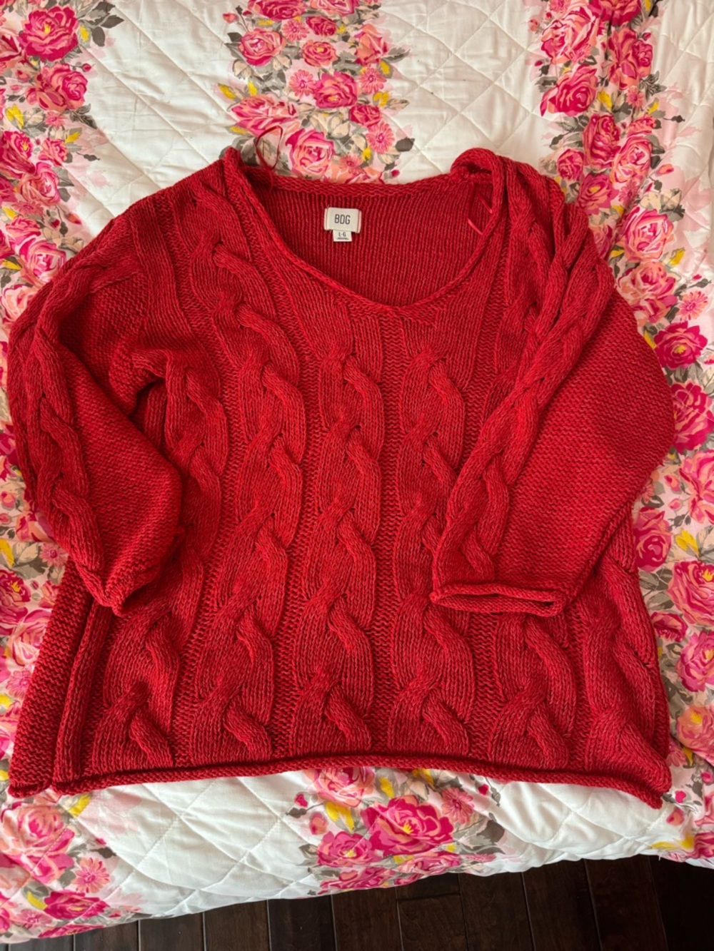 Urban Outfitters Red Cable-Knit V-Neck Sweater
